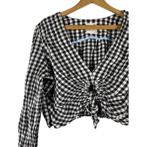Gingham Crop Top Size XL Teens Juniors Womens Black & White Check So Coquette - Picture 2 of 8
